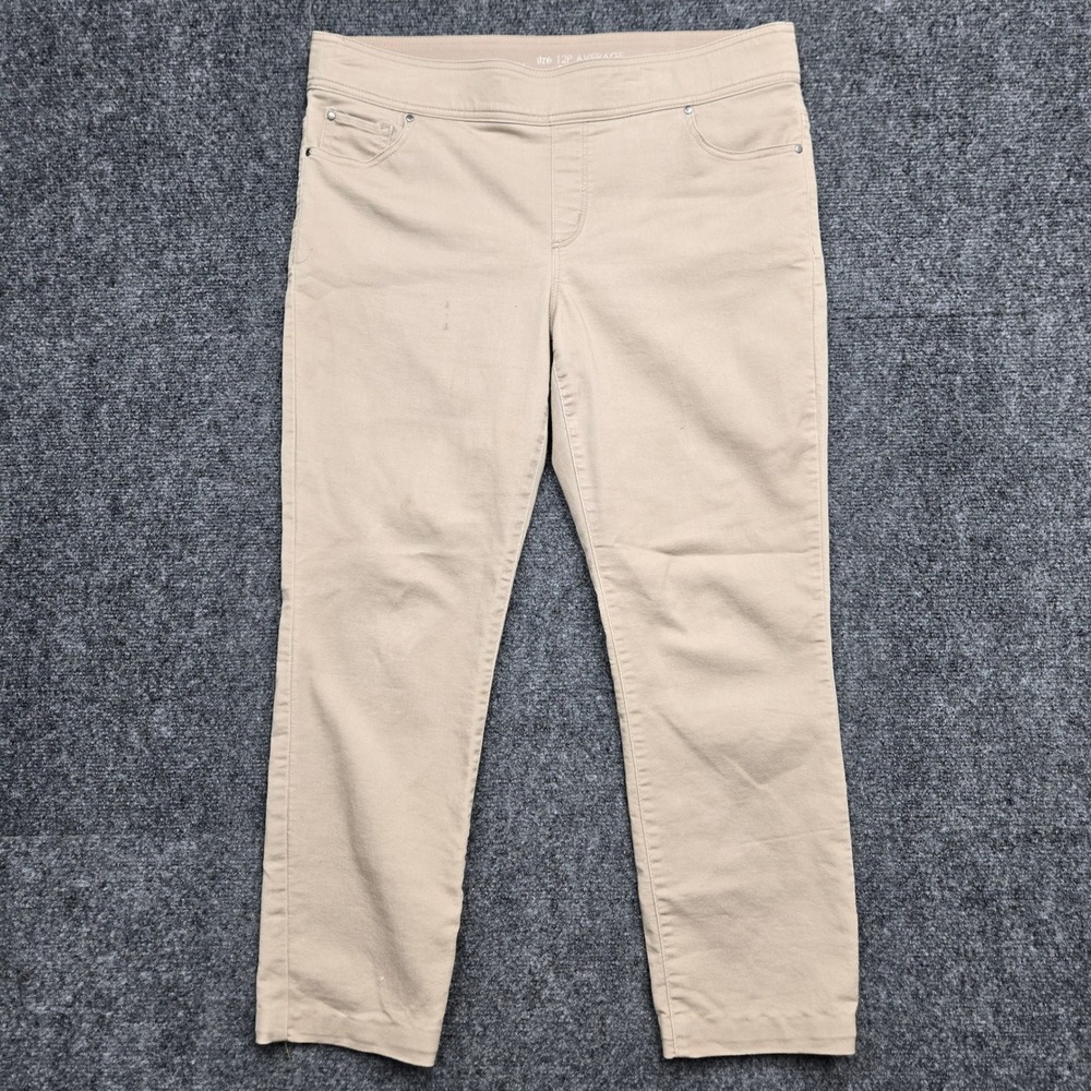 Kim Rogers Tan Khaki Pull On Tummy Control Straight Leg Pants Womens 12P Average